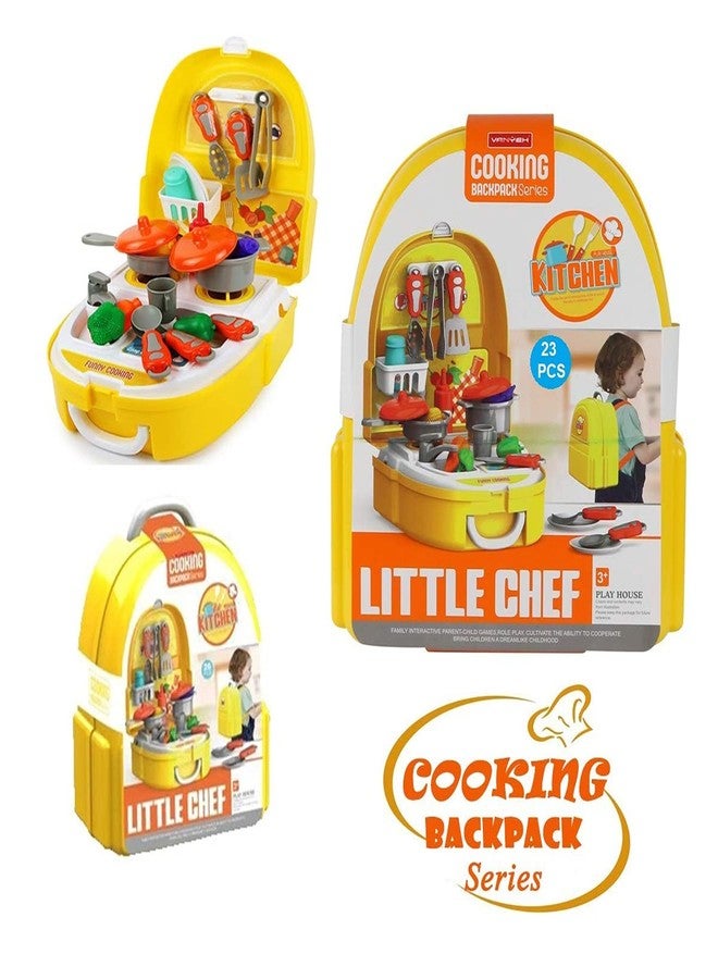 Xtore Kitchen Set Pretend Play Toys for Girls with Suitcase Carry Case | Little Chef Backpack Series Kitchen Cooking Toy Set with Accessories Pretend Play (Yellow) - Image 4